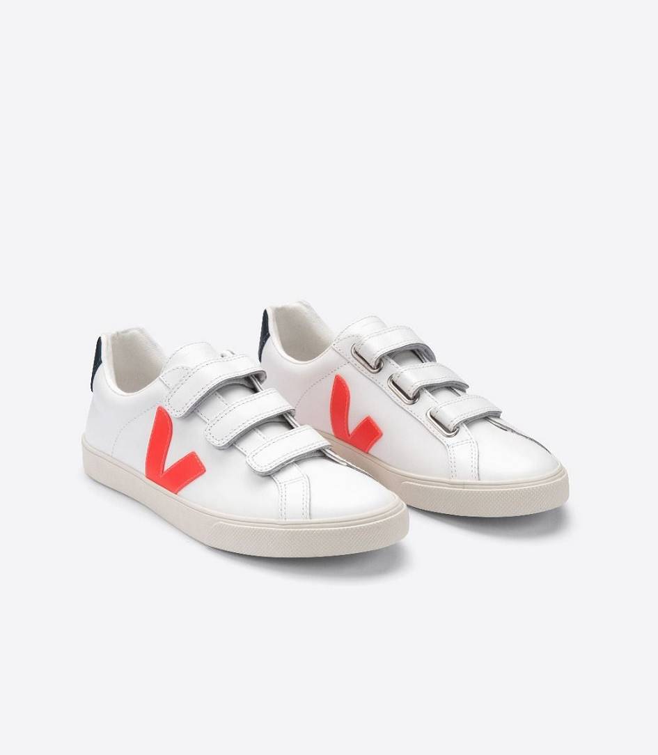 Veja 3-lock Leather Men's Sneakers White Orange Fluo Nautico | IWO641932