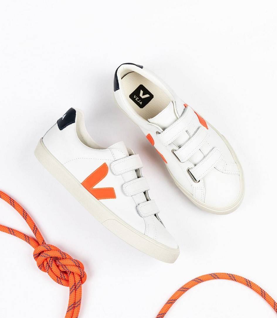 Veja 3-lock Leather Men's Sneakers White Orange Fluo Nautico | IWO641932