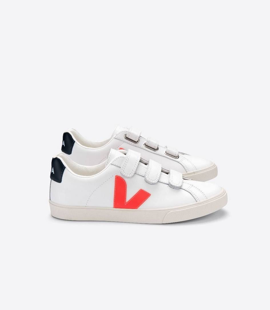 Veja 3-lock Leather Men\'s Sneakers White Orange Fluo Nautico | IWO641932