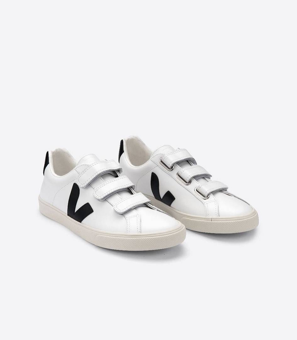 Veja 3-lock Leather Men's Trainers White Black | ABC849763