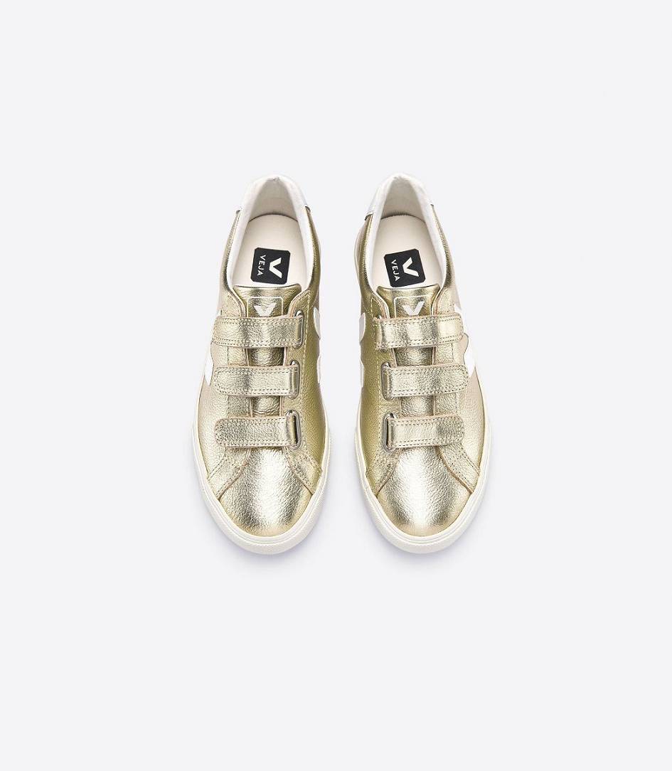 Veja 3-lock Leather Women's Sneakers Gold White | HGN512683