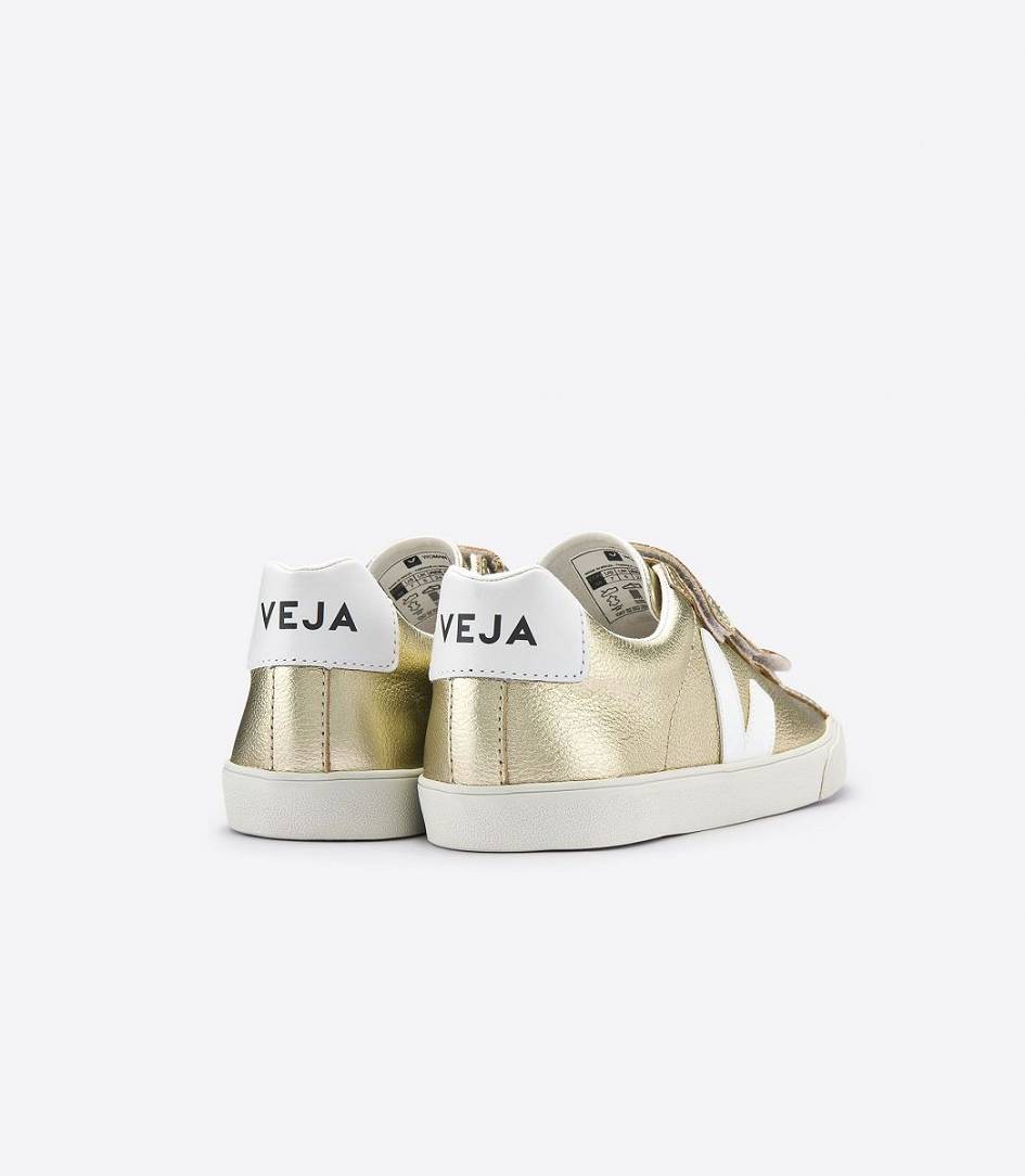 Veja 3-lock Leather Women's Sneakers Gold White | HGN512683