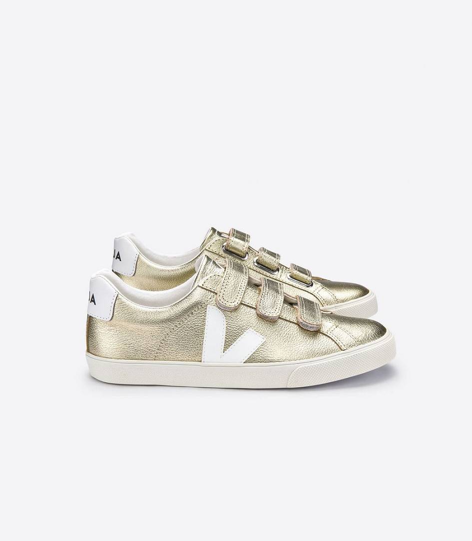 Veja 3-lock Leather Women\'s Sneakers Gold White | HGN512683