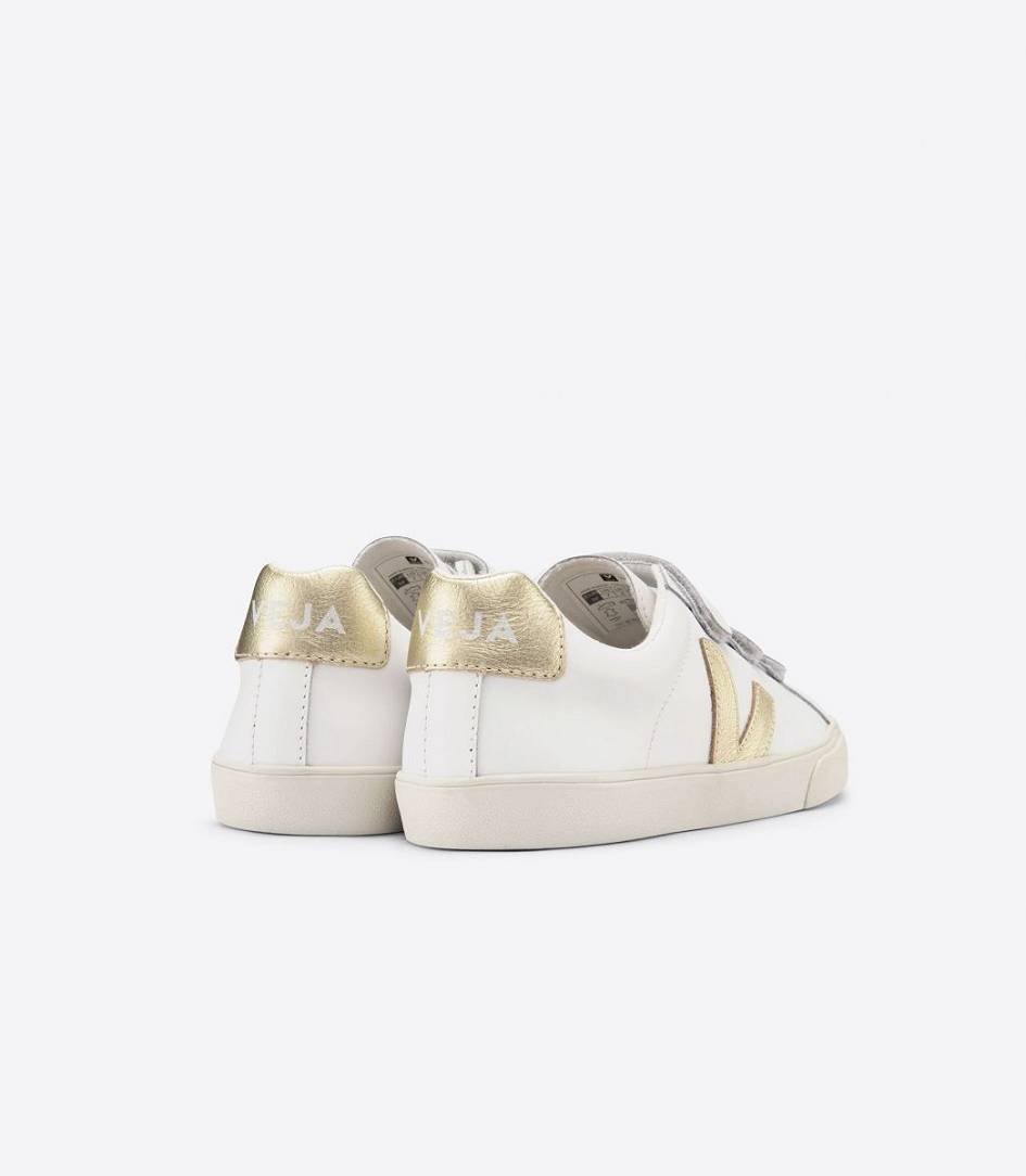 Veja 3-lock Leather Women's Sneakers White Gold | QCW362749