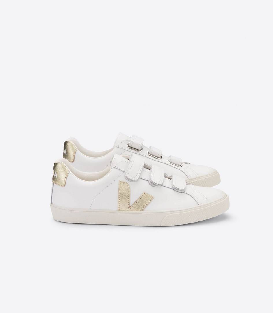 Veja 3-lock Leather Women\'s Sneakers White Gold | QCW362749