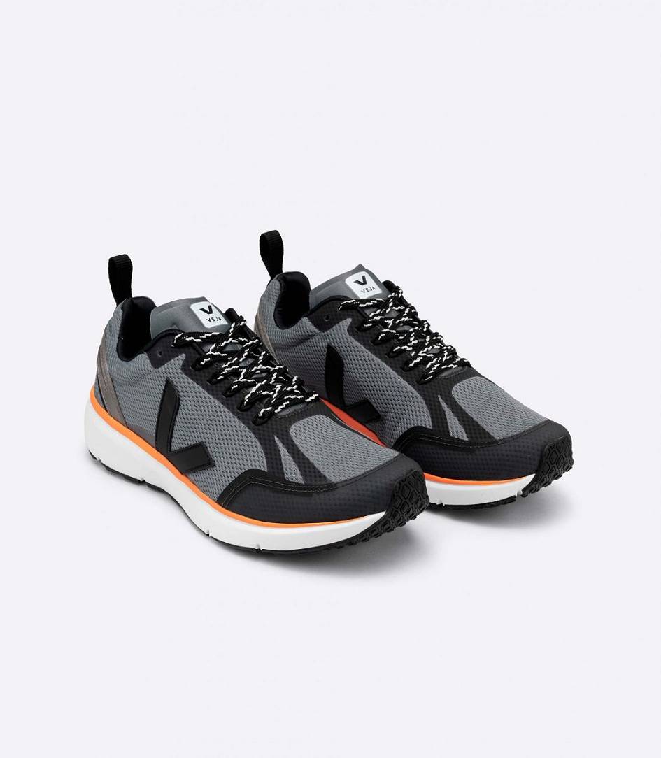 Veja Condor 2 Alveomesh Men's Runners Concrete Black Neon Orange | CBG201354