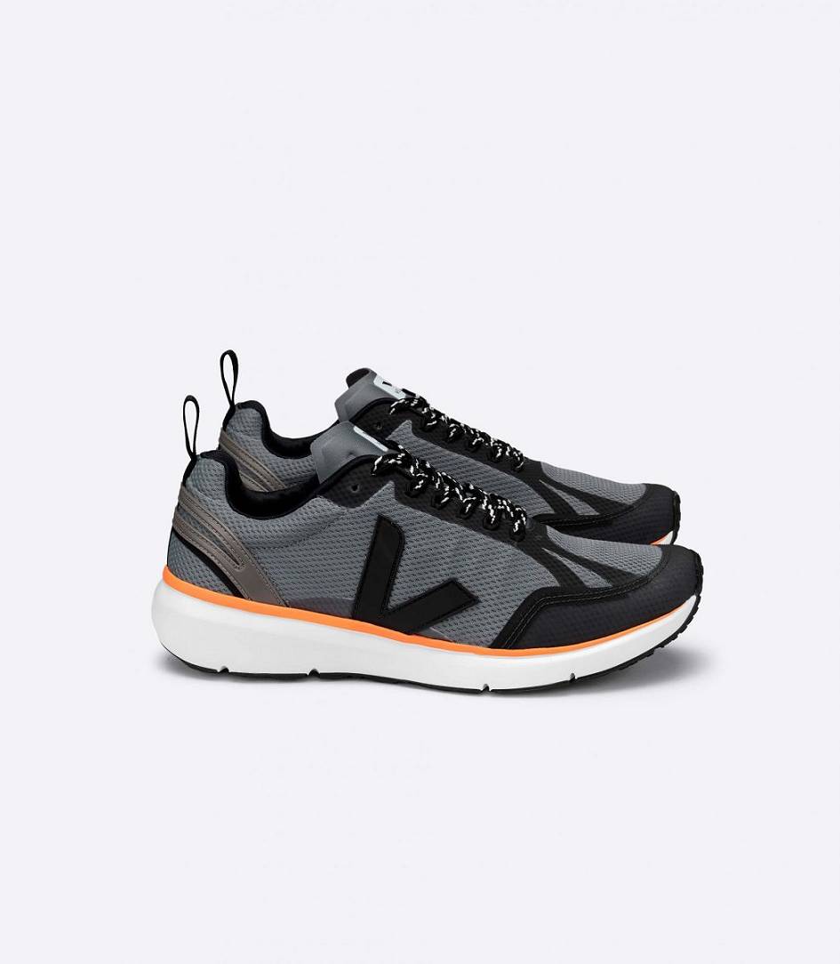 Veja Condor 2 Alveomesh Men\'s Runners Concrete Black Neon Orange | CBG201354