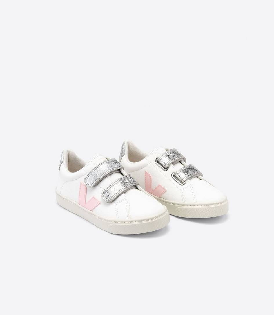 Veja Esplar Chromefree Kids' Trainers White Petale Silver | ASV597864