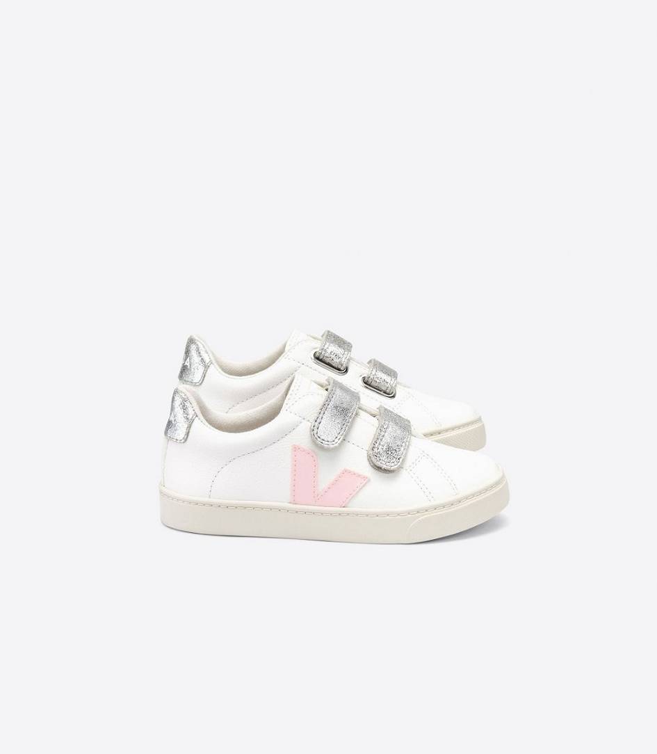 Veja Esplar Chromefree Kids\' Trainers White Petale Silver | ASV597864