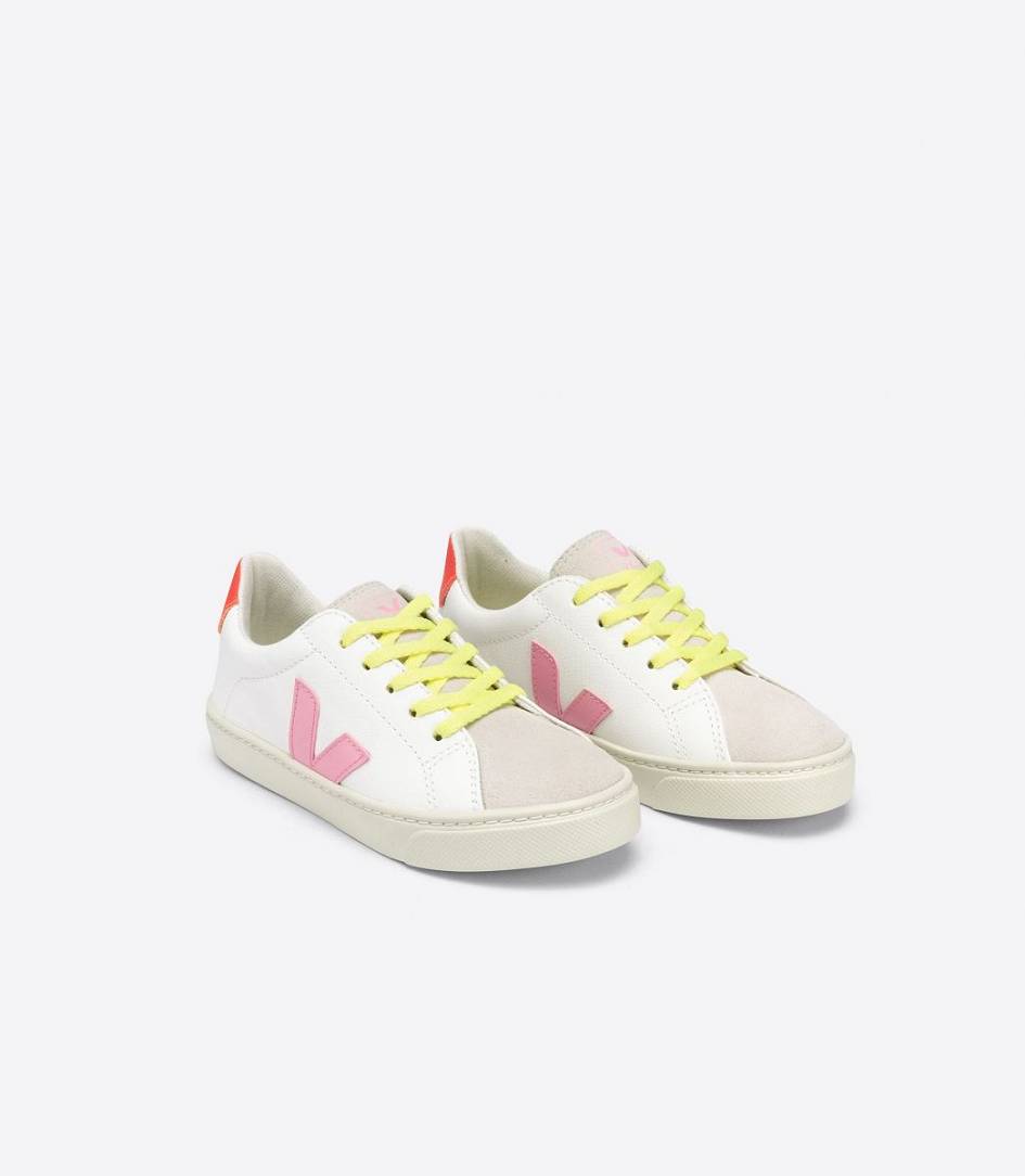 Veja Esplar Lace Chromefree Kids' Trainers White Guimauve Oran-Fluo | IBZ302951