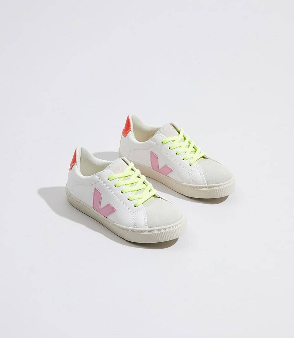 Veja Esplar Lace Chromefree Kids' Trainers White Guimauve Oran-Fluo | IBZ302951