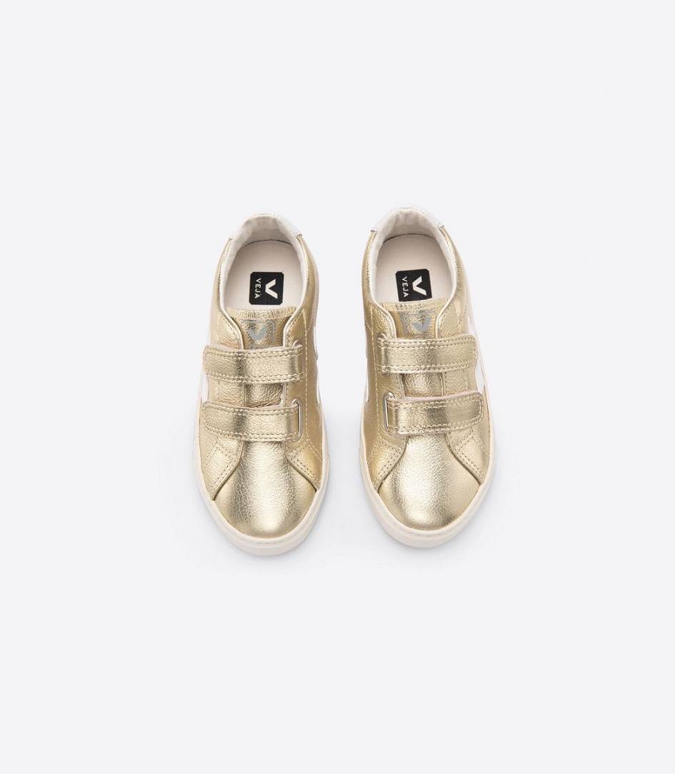 Veja Esplar Leather Kids' Sneakers Gold White | VAO127846