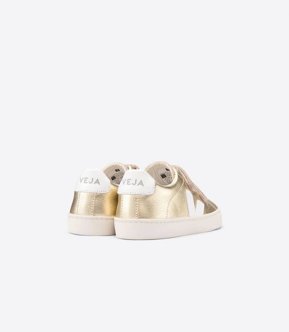 Veja Esplar Leather Kids' Sneakers Gold White | VAO127846