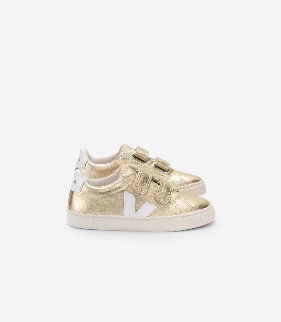 Veja Esplar Leather Kids\' Sneakers Gold White | VAO127846