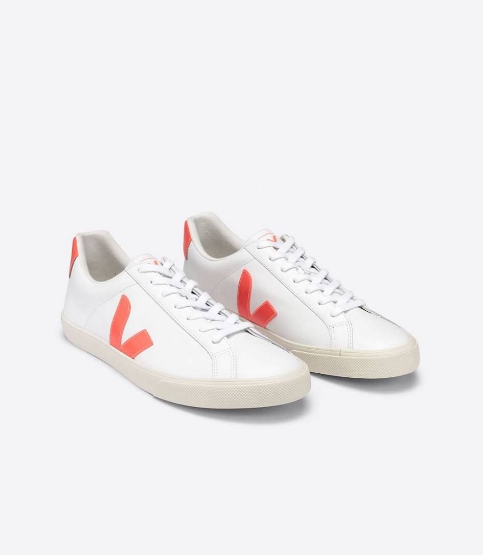 Veja Esplar Leather Men's Sneakers White Orange-Fluo | LCI617429