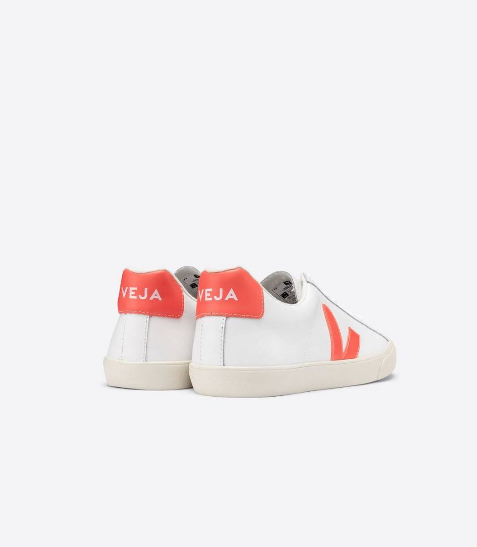 Veja Esplar Leather Men's Sneakers White Orange-Fluo | LCI617429