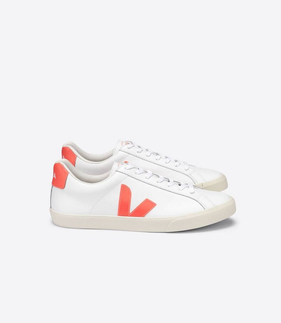 Veja Esplar Leather Men\'s Sneakers White Orange-Fluo | LCI617429