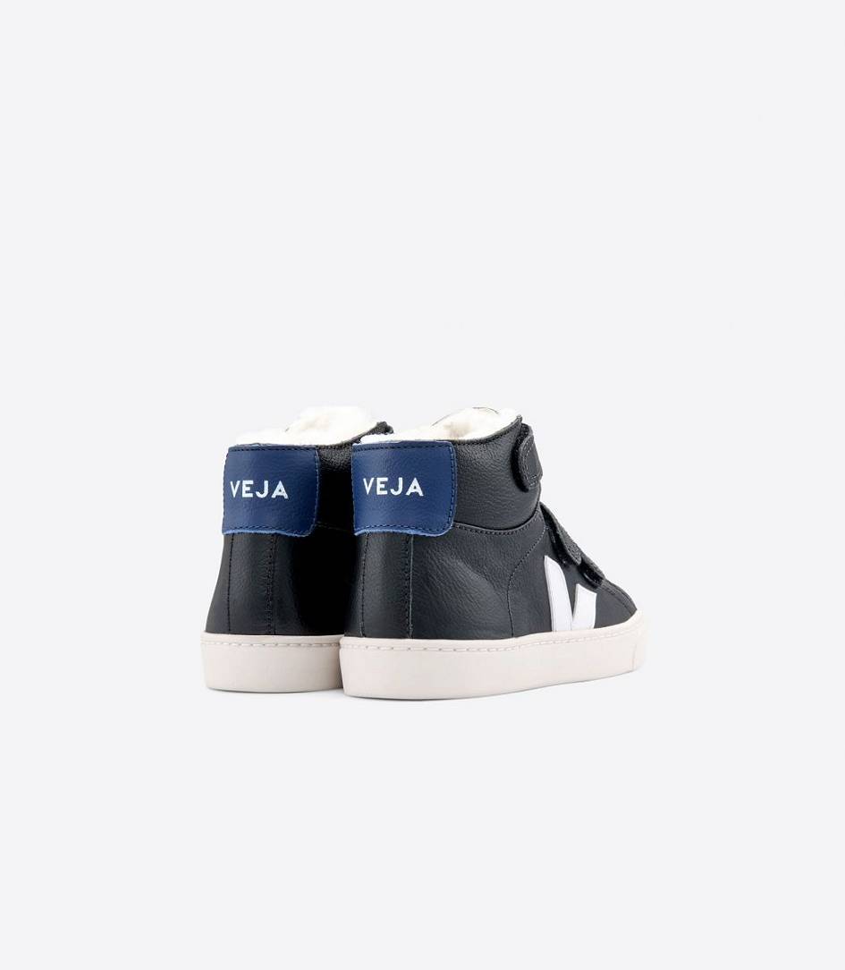 Veja Esplar Mid Fured Kids' Trainers Black White Cobalt | ETA810253