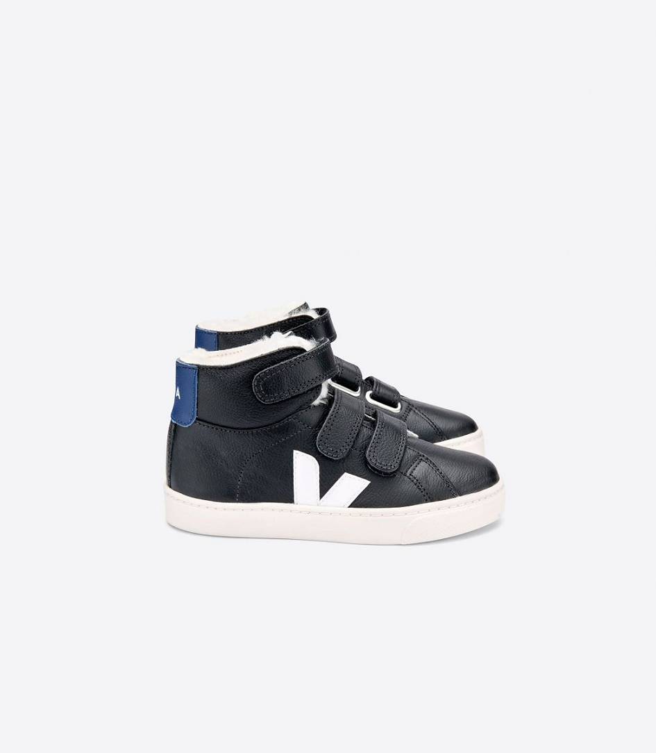 Veja Esplar Mid Fured Kids\' Trainers Black White Cobalt | ETA810253