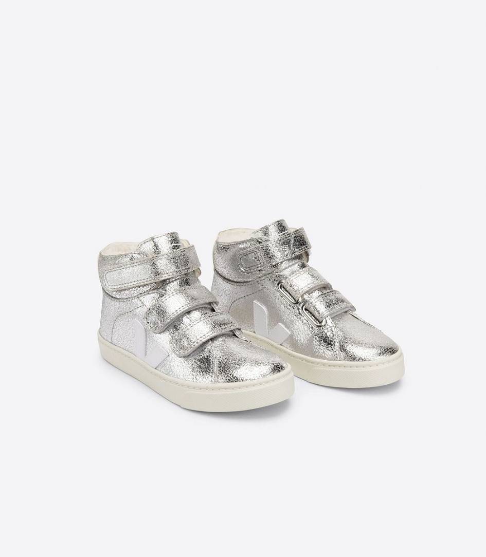 Veja Esplar Mid Fured Kids' Trainers Silver White | BPK569234