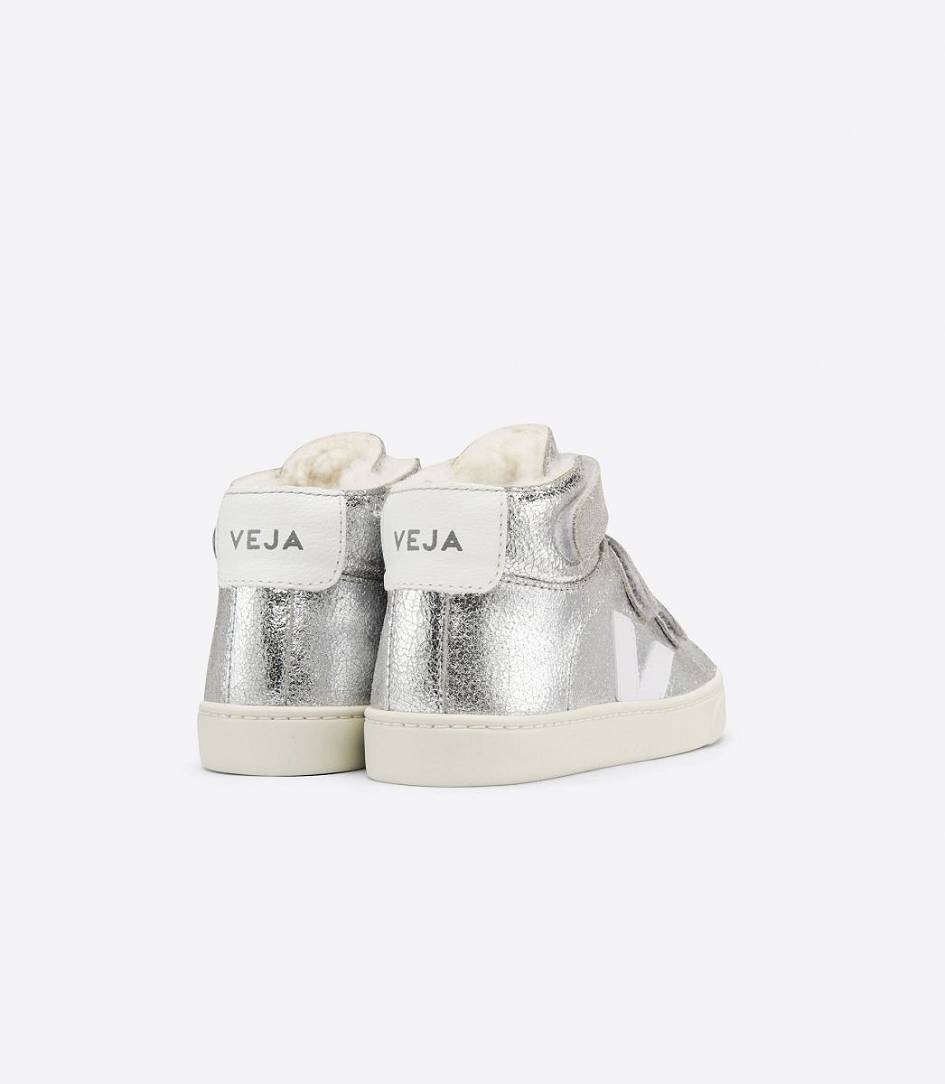 Veja Esplar Mid Fured Kids' Trainers Silver White | BPK569234