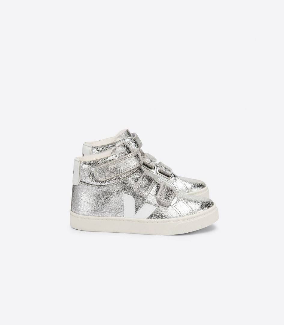 Veja Esplar Mid Fured Kids\' Trainers Silver White | BPK569234