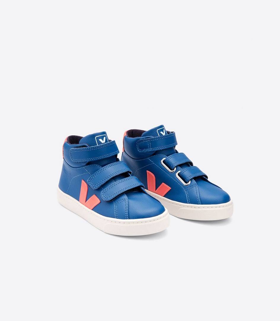 Veja Esplar Mid Leather Kids' Trainers Indigo Orange Fluo | HLU185604