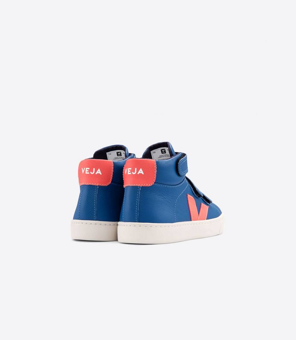 Veja Esplar Mid Leather Kids' Trainers Indigo Orange Fluo | HLU185604