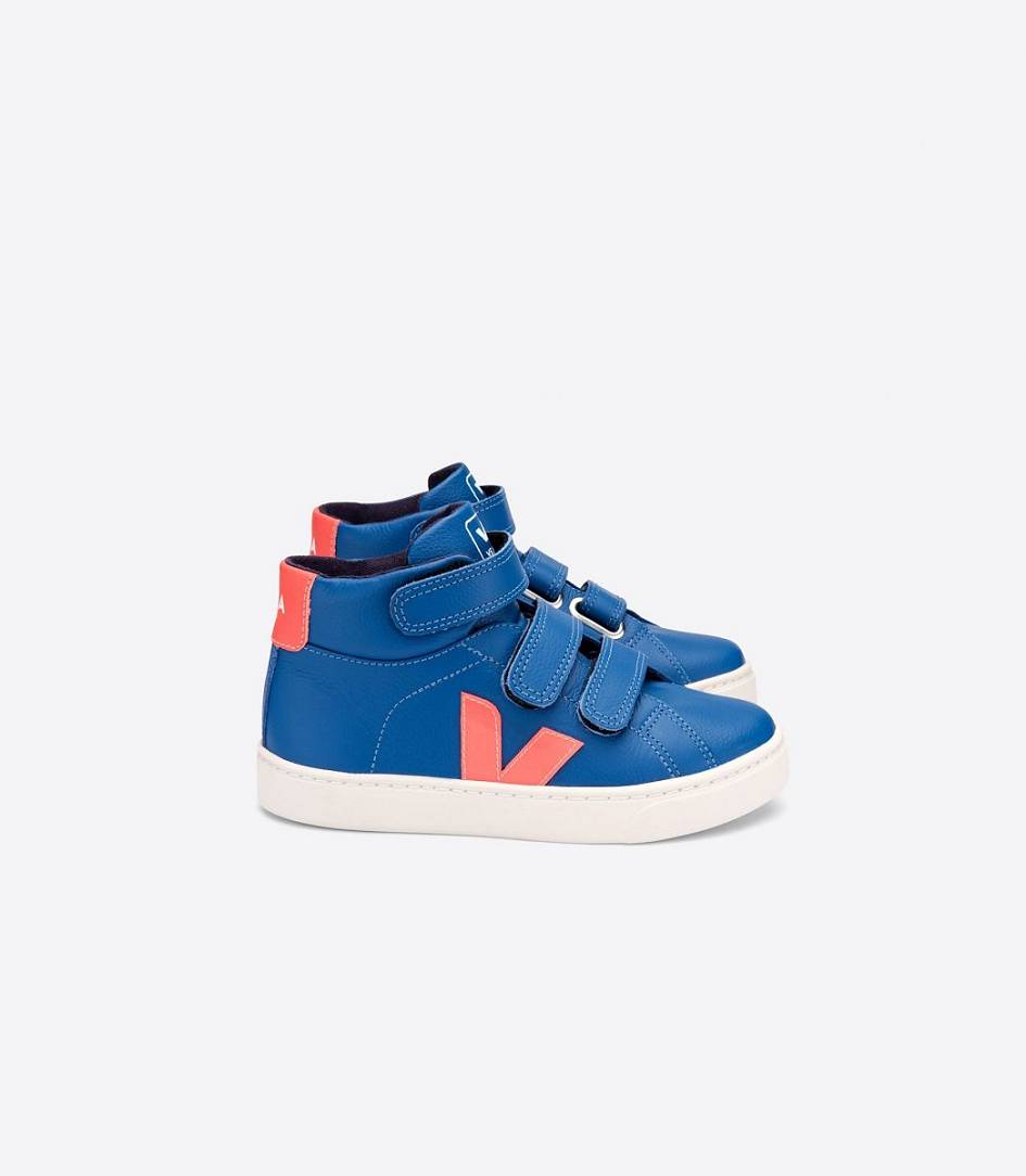 Veja Esplar Mid Leather Kids\' Trainers Indigo Orange Fluo | HLU185604