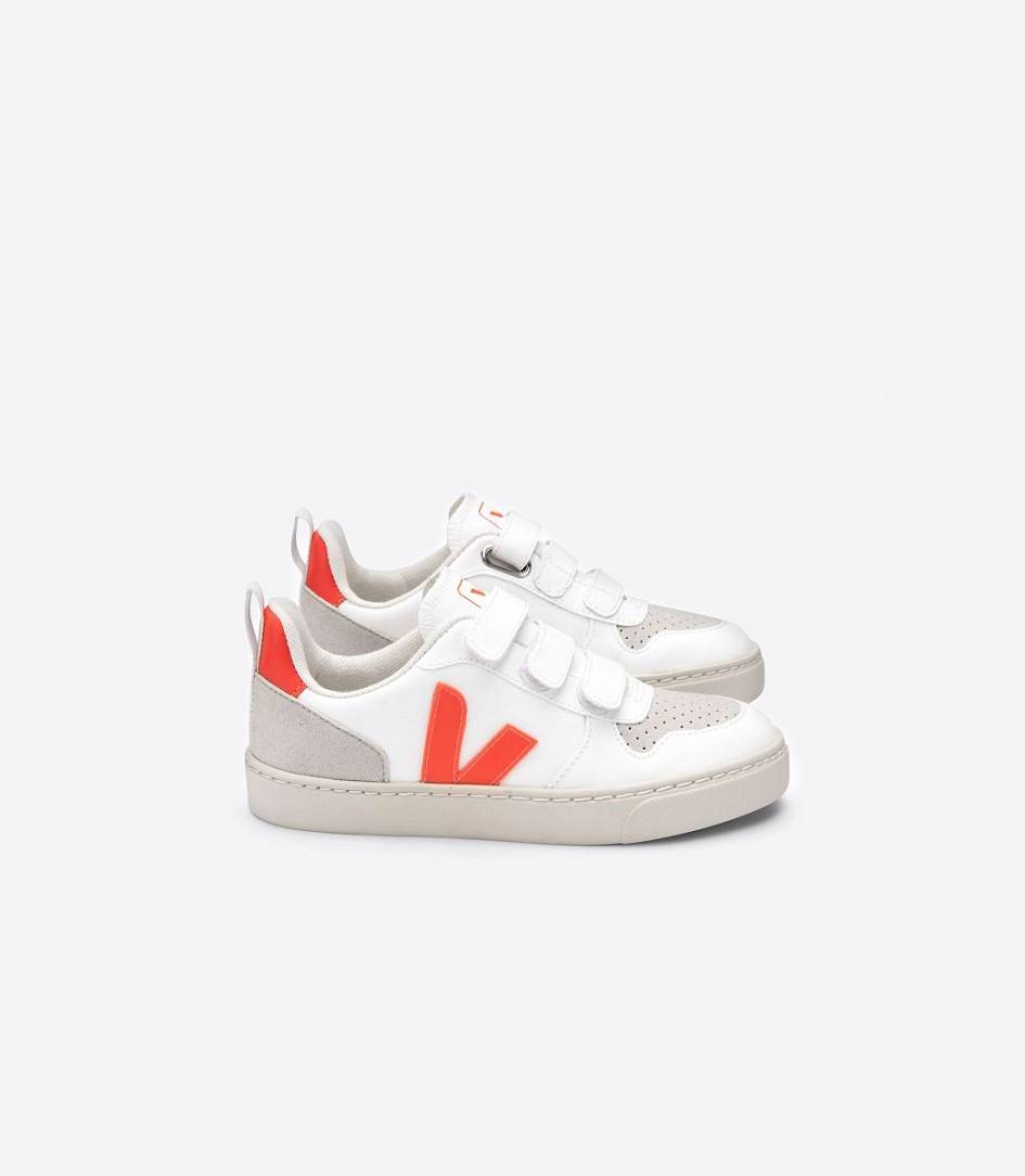 Veja V-10 Cwl Kids\' Trainers White Orange Fluo | OBS091876