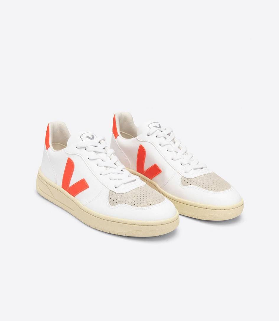 Veja V-10 Cwl Men's Trainers White Orange Fluo Butter Sole | ELR308142