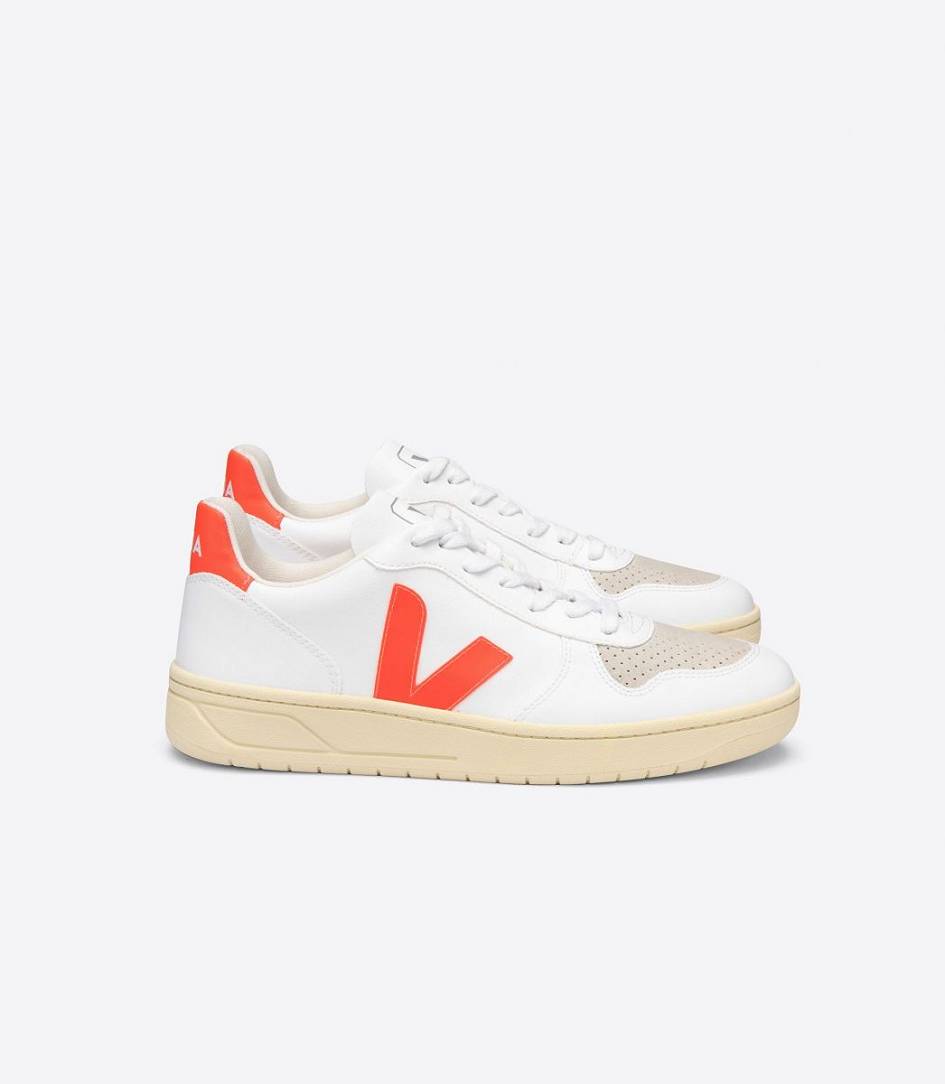 Veja V-10 Cwl Women\'s Sneakers White Orange Fluo Butter Sole | XIN215739