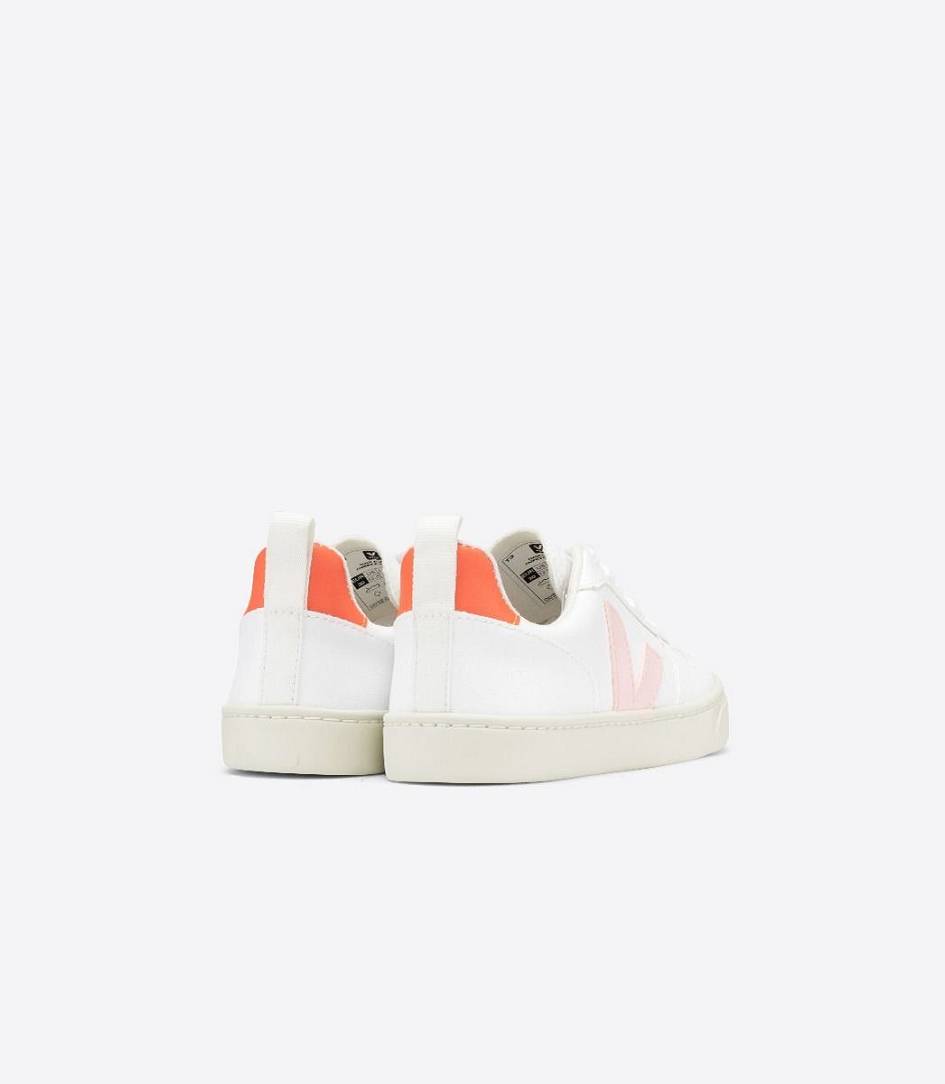 Veja V-10 Lace Cwl Kids' Sneakers White Petale Orange-Fluo | LOZ726945