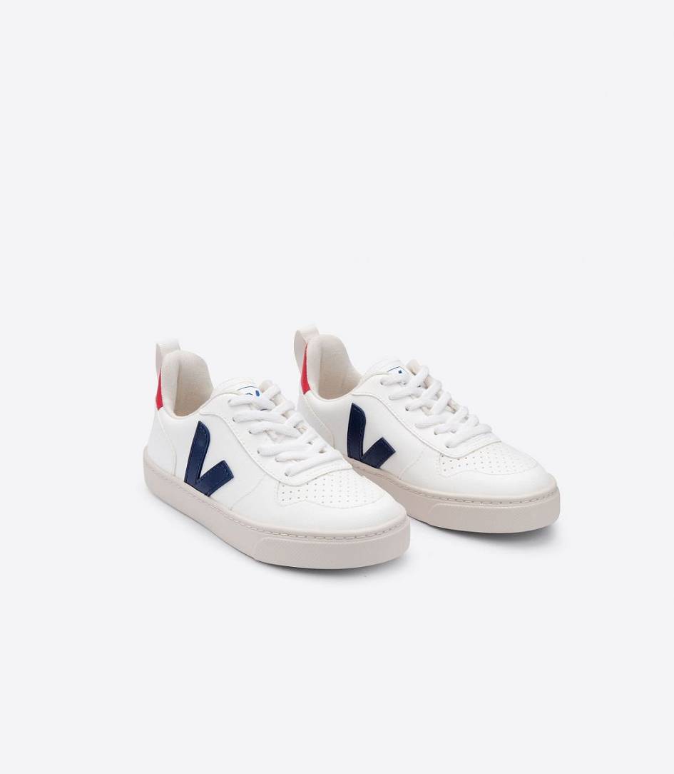 Veja V-10 Lace Cwl Kids' Trainers White Cobalt Pekin | LWV915463