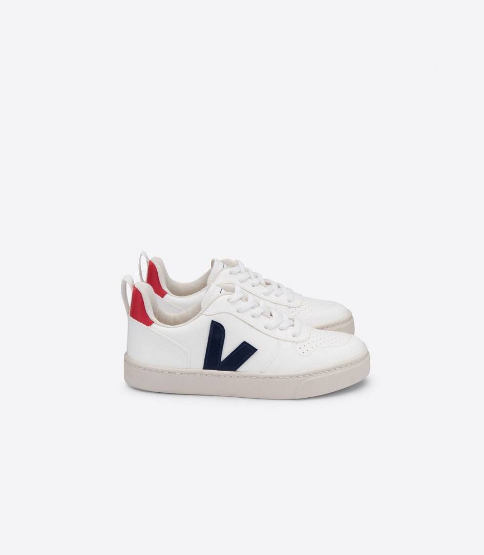 Veja V-10 Lace Cwl Kids\' Trainers White Cobalt Pekin | LWV915463