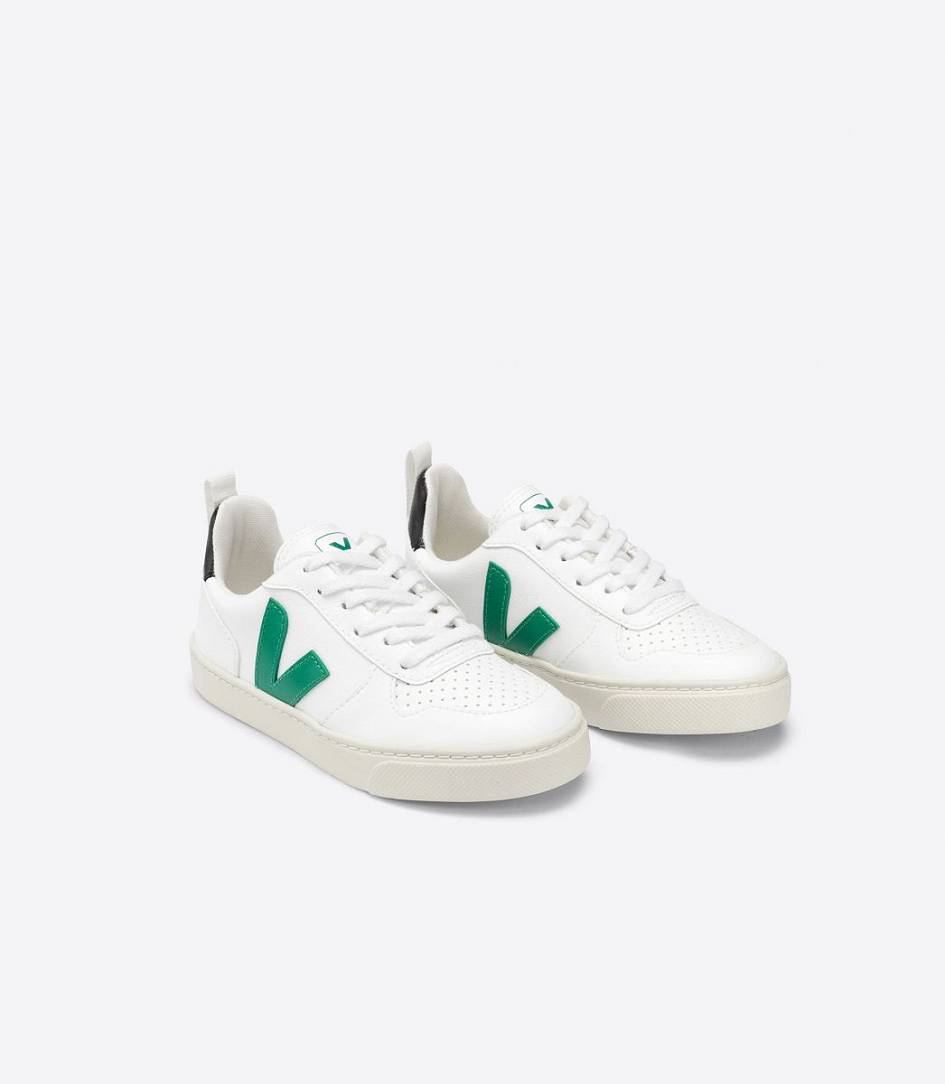 Veja V-10 Lace Cwl Kids' Trainers White Emeraude Black | MFI813964