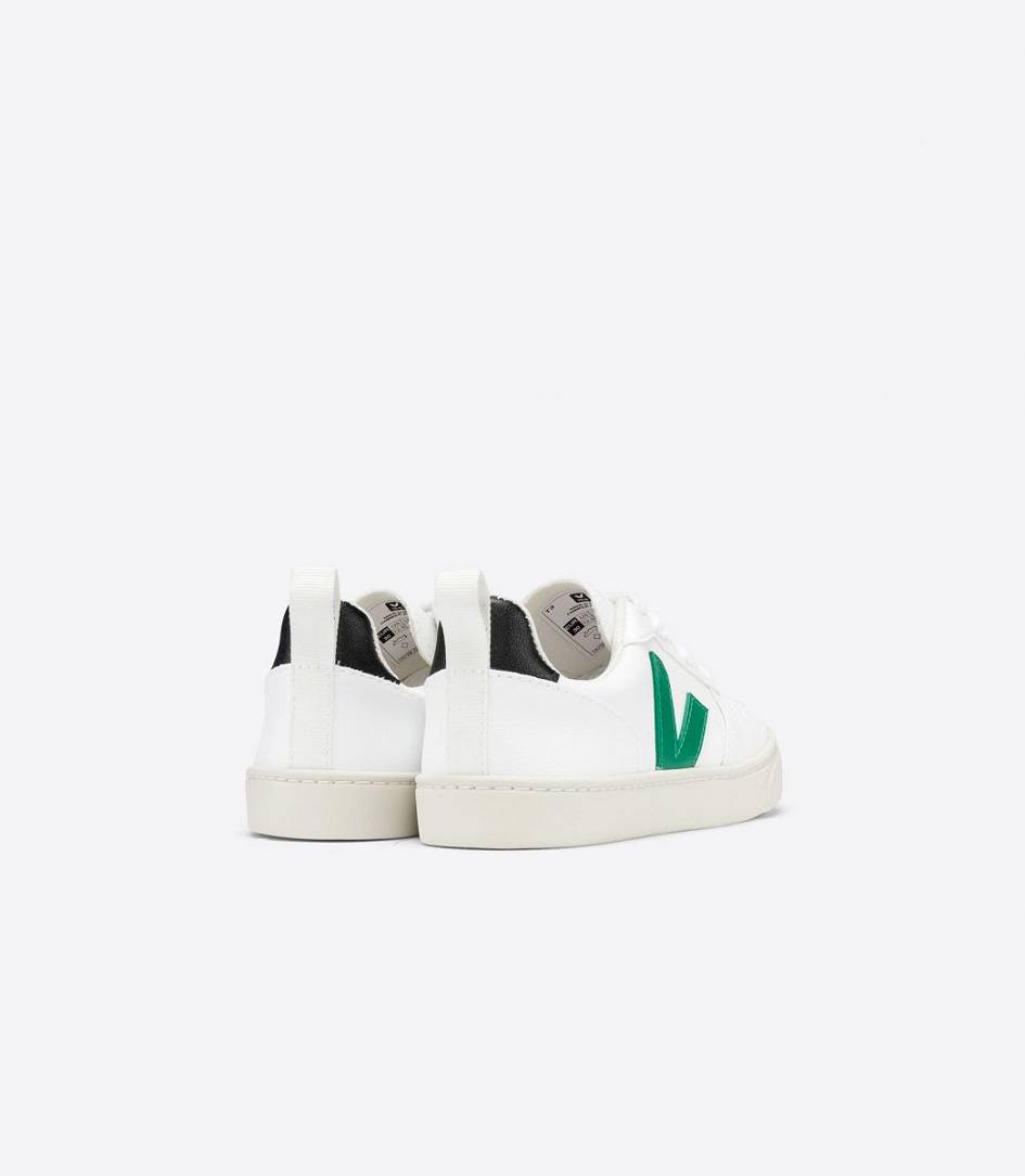 Veja V-10 Lace Cwl Kids' Trainers White Emeraude Black | MFI813964