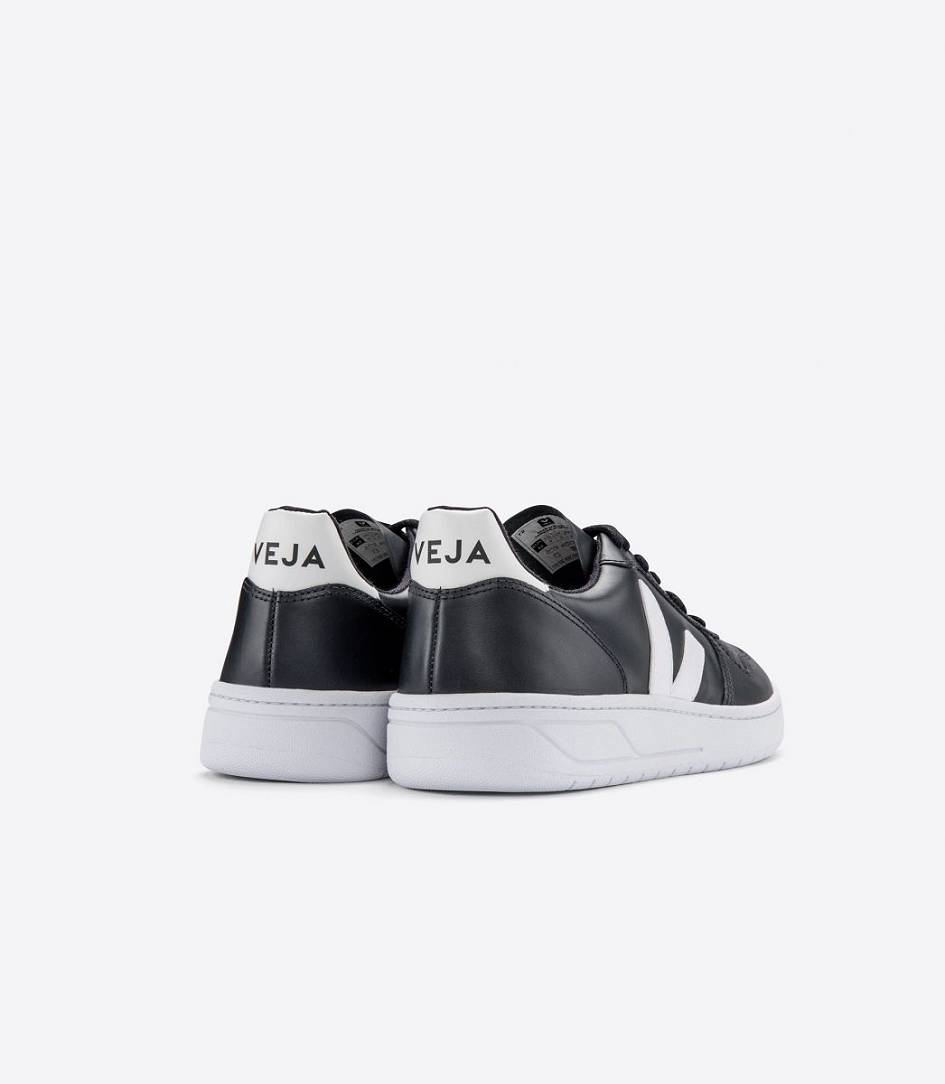 Veja V-10 Leather Men's Sneakers Black White White-Sole | XAO549613