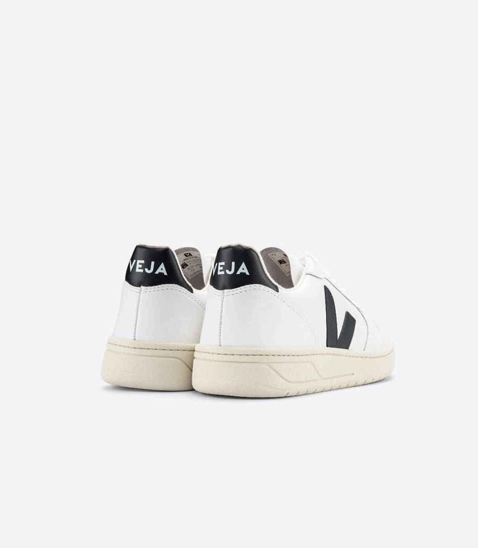 Veja V-10 Leather Men's Sneakers White Black | WOE038427