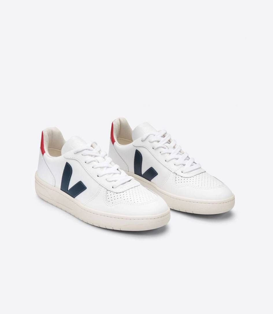 Veja V-10 Leather Men's Sneakers White Nautico Pekin | RAV085612