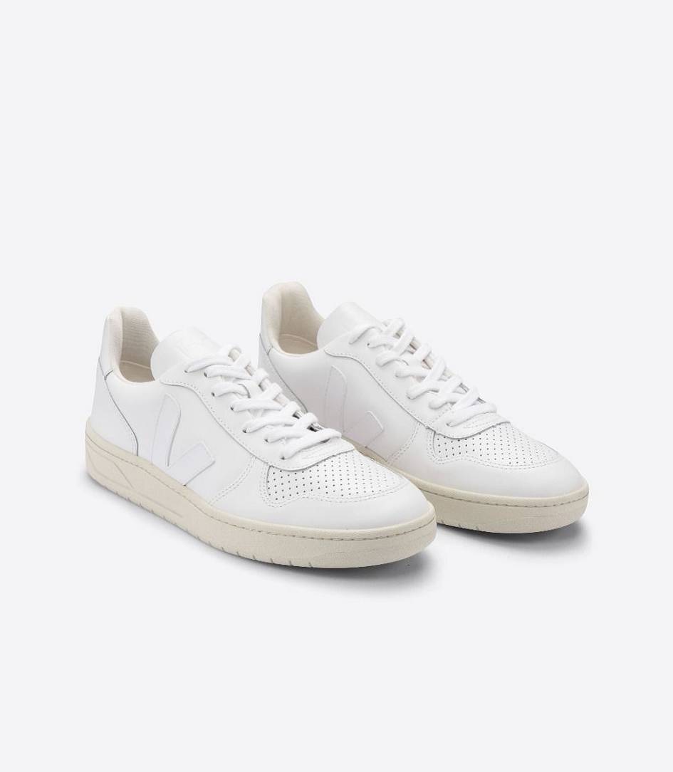 Veja V-10 Leather Men's Trainers White | YMC761089