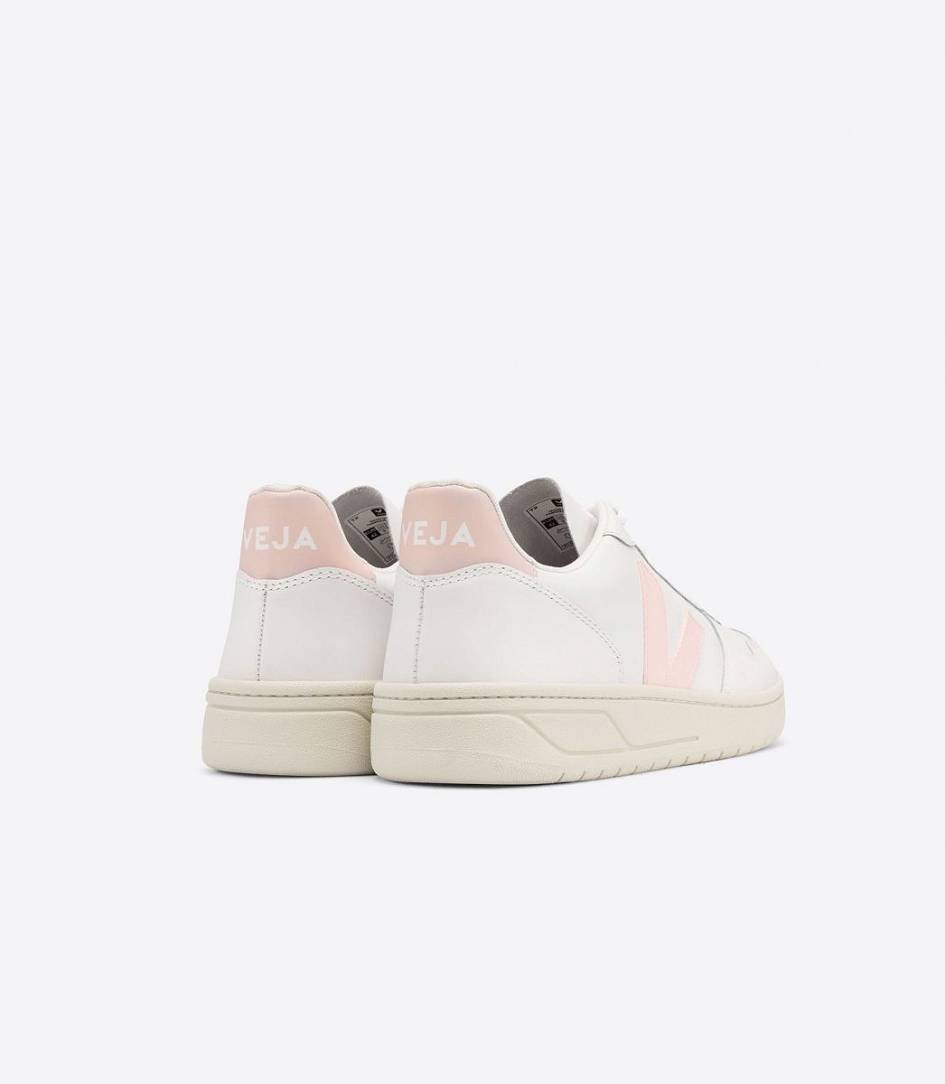 Veja V-10 Leather Women's Sneakers White Petale Rose Fluo | IAV817540