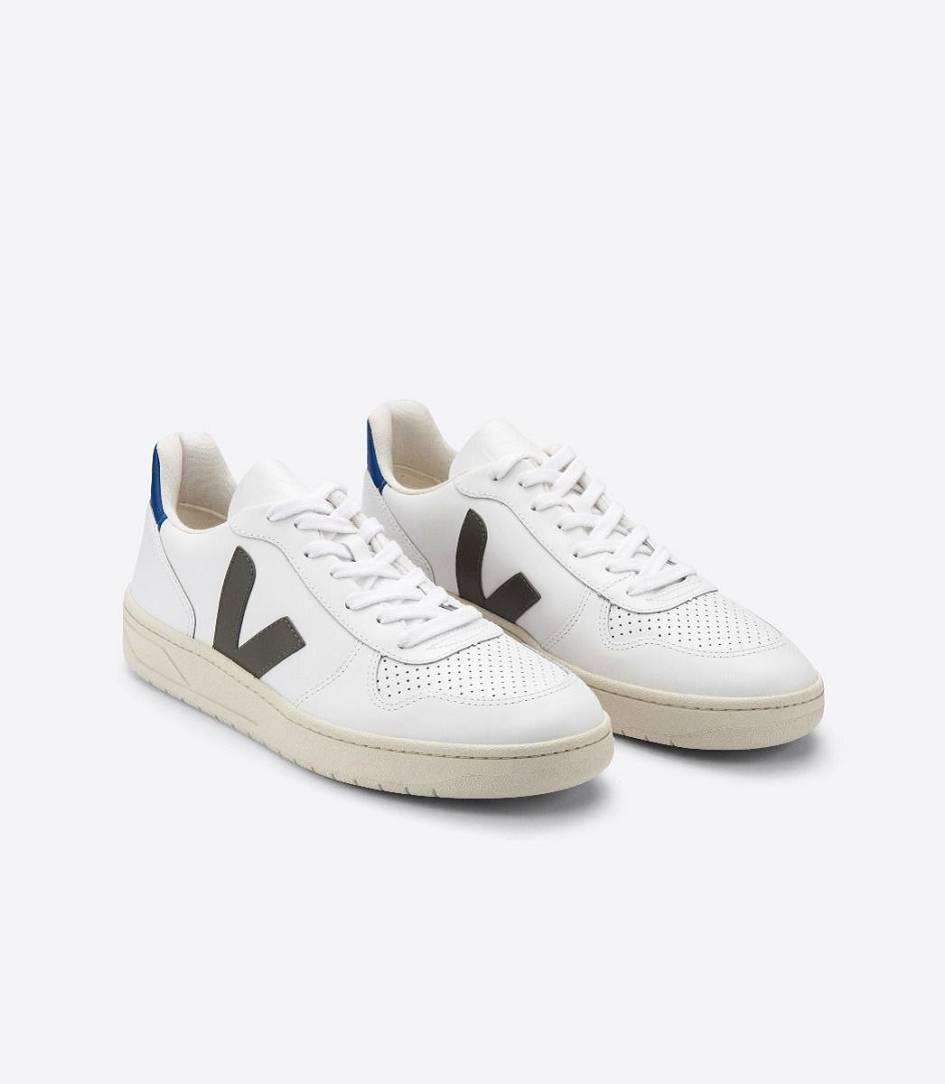 Veja V-10 Leather Women's Trainers White Kaki Indigo | WUB945263