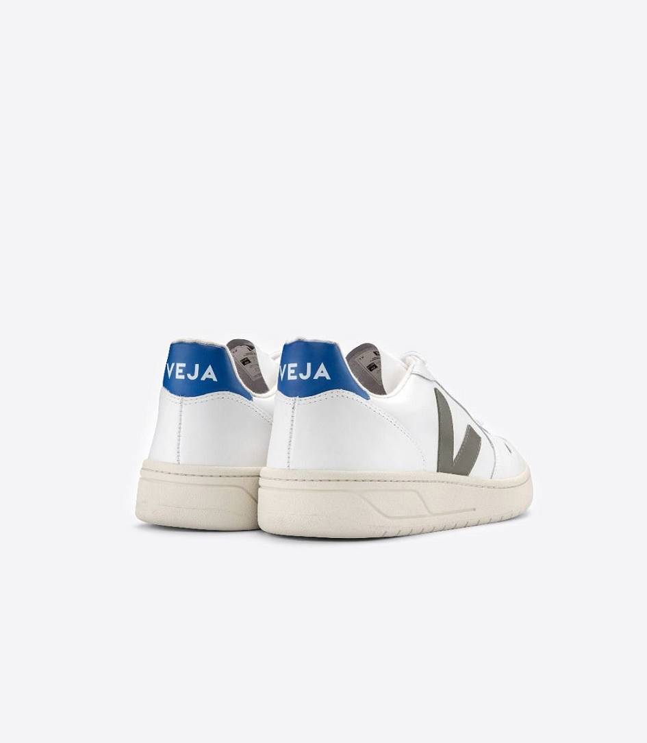 Veja V-10 Leather Women's Trainers White Kaki Indigo | WUB945263