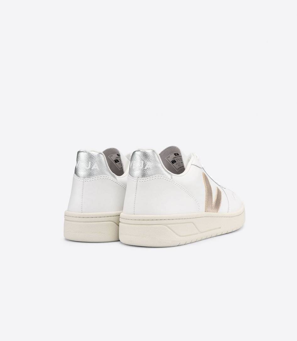 Veja V-10 Leather Women's Trainers White Petale Rose Fluo | XWY439158