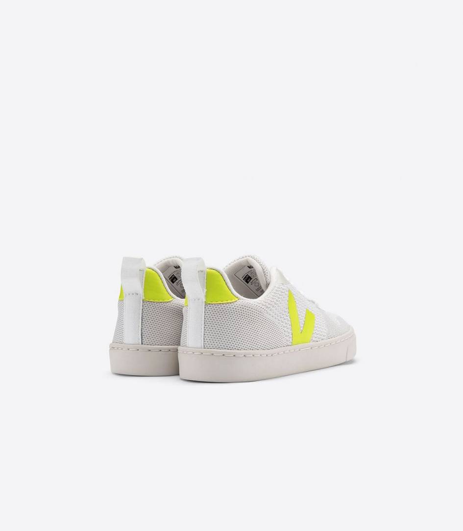 Veja V-10 Malha Kids' Trainers Branco Aluminio Jaune Fluo | SPX139254