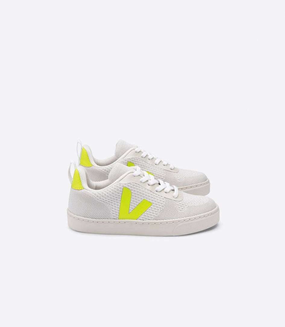 Veja V-10 Malha Kids\' Trainers Branco Aluminio Jaune Fluo | SPX139254