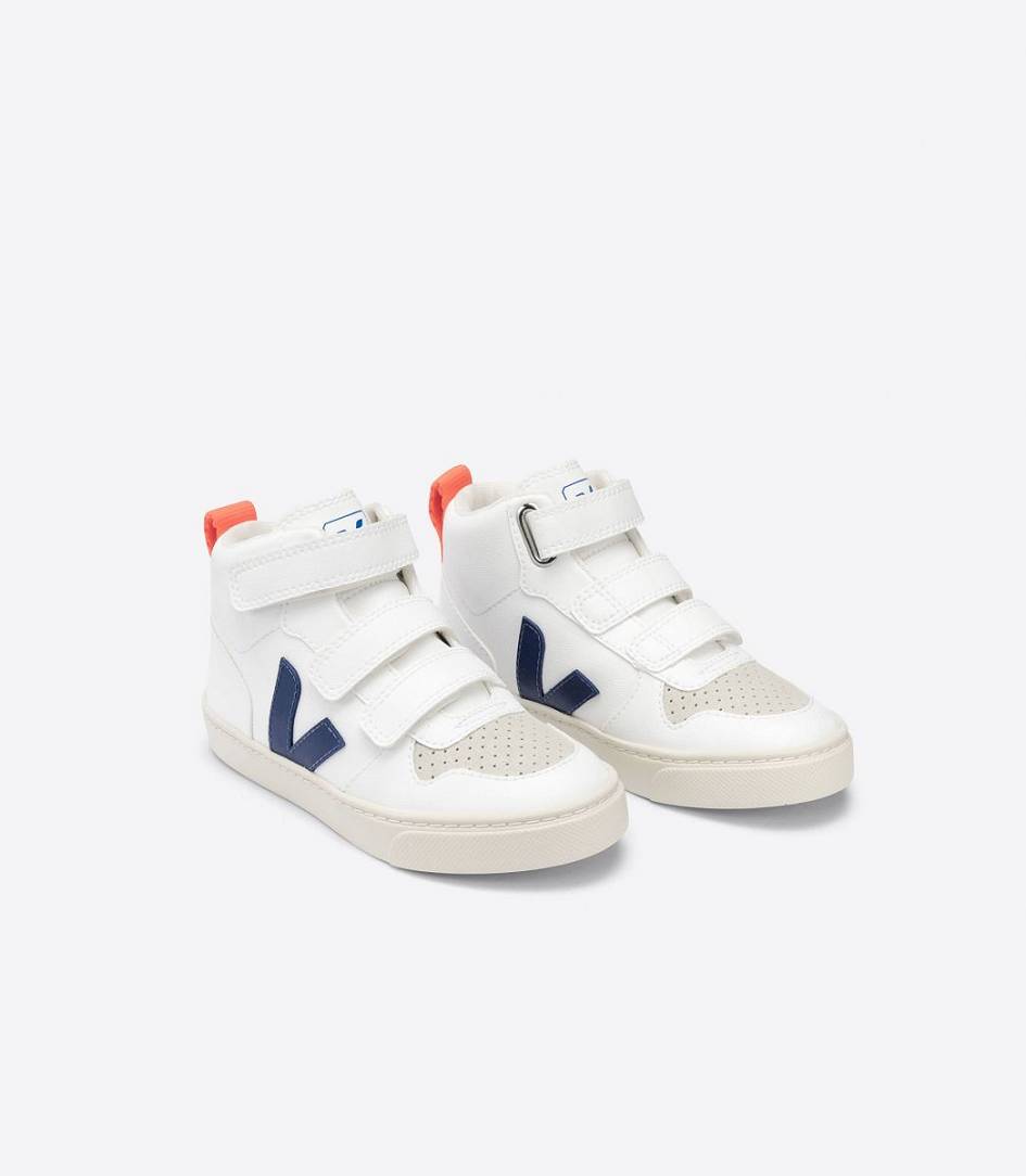 Veja V-10 Mid Cwl White Kids' Sneakers White Cobalt Orange Fluo | PXT413795