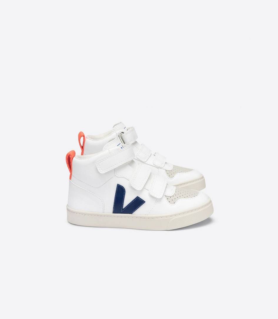 Veja V-10 Mid Cwl White Kids\' Sneakers White Cobalt Orange Fluo | PXT413795