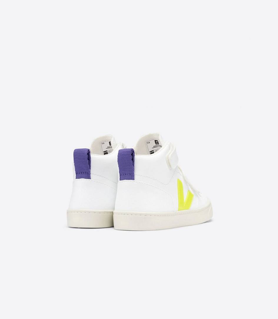 Veja V-10 Mid Cwl White Kids' Trainers White Jaune-Fluo Purple | ZBS270514